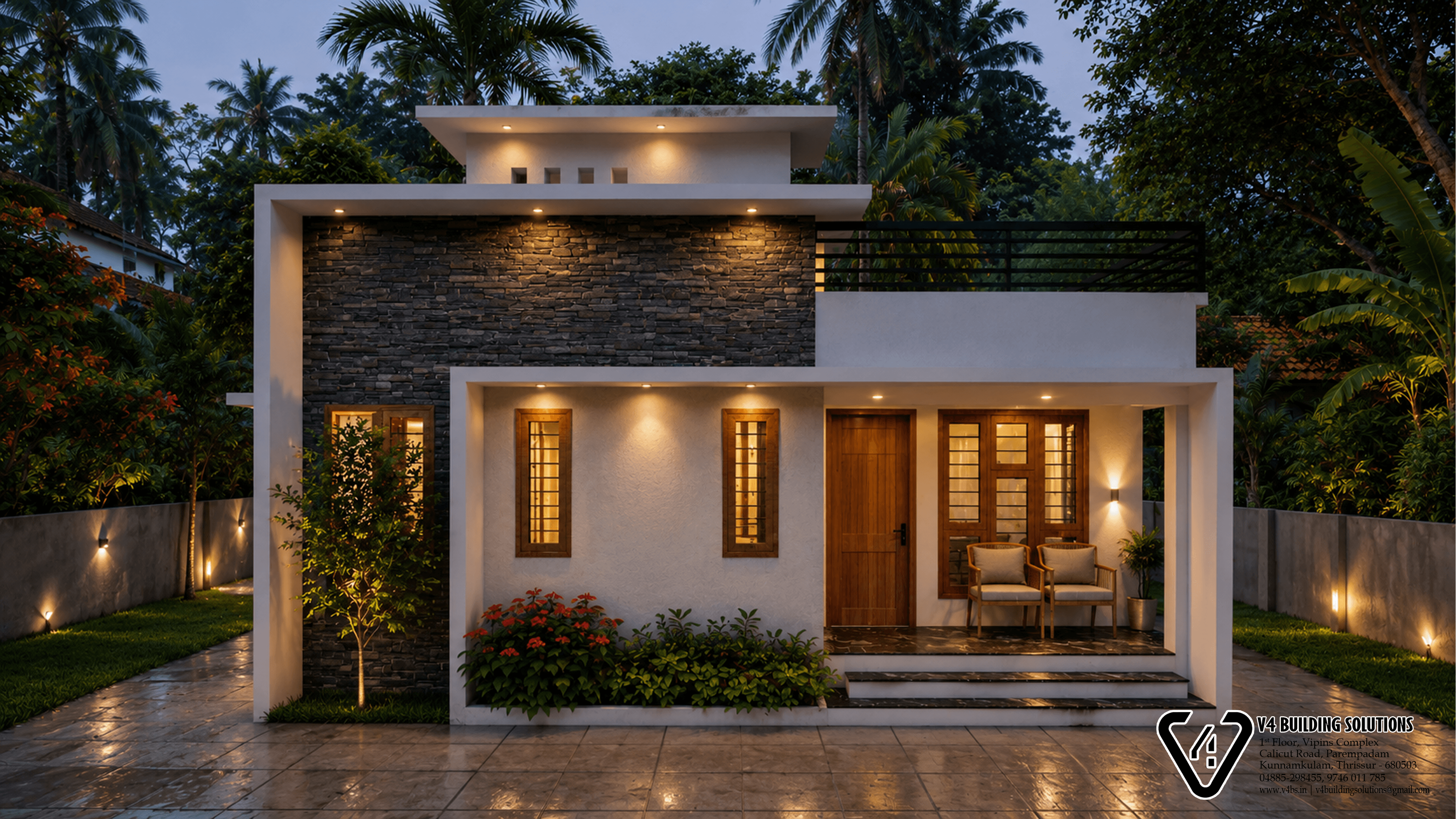 3D exterior architectural visualization of Biju residence in Marathamcode by V4 Building Solutions